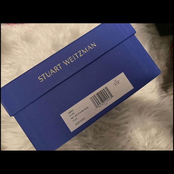 Like New, Stuart Weitzman Simple Snakeskin-Embossed Metallic Leather Sandals - Picture 4 of 5